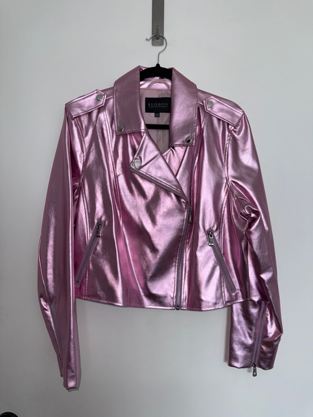 Eloquii Metallic Rose Pink Moto Jacket